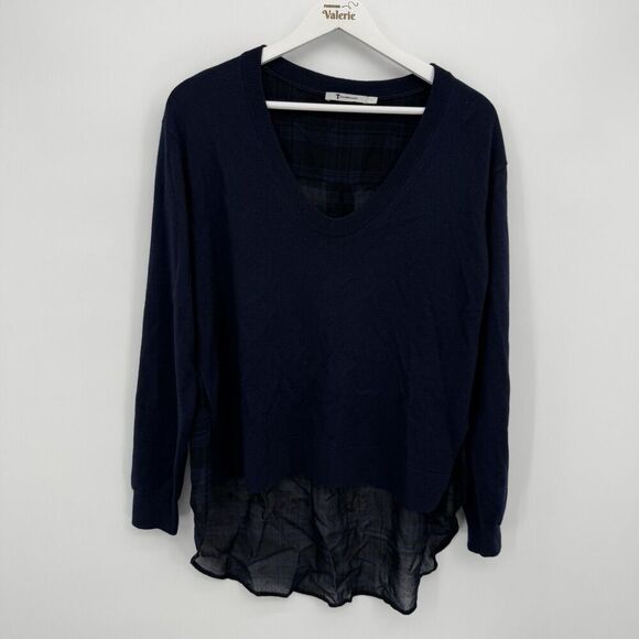 T Alexander Wang *Flaws* Merino Wool Navy Blue Sweater Top Plaid Size Small - Picture 1 of 10